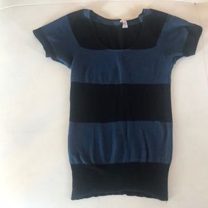 Free People blue/black short sleeve knit top, M